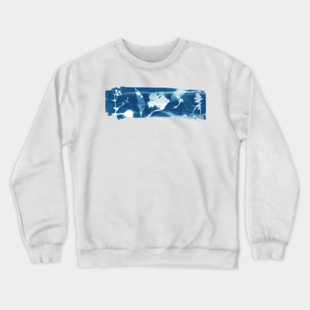 Beach landscape collage in cyanotype blue Crewneck Sweatshirt by kittyvdheuvel